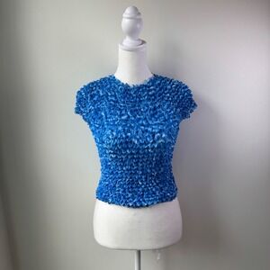 Vintage 90s Y2K BW Studio Popcorn Top Blue One Size Fits All Artsy Textured